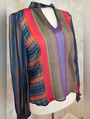 Anthroplogie Conditions Apply Multicolor Abstract Viscose Blouse Boho Chic